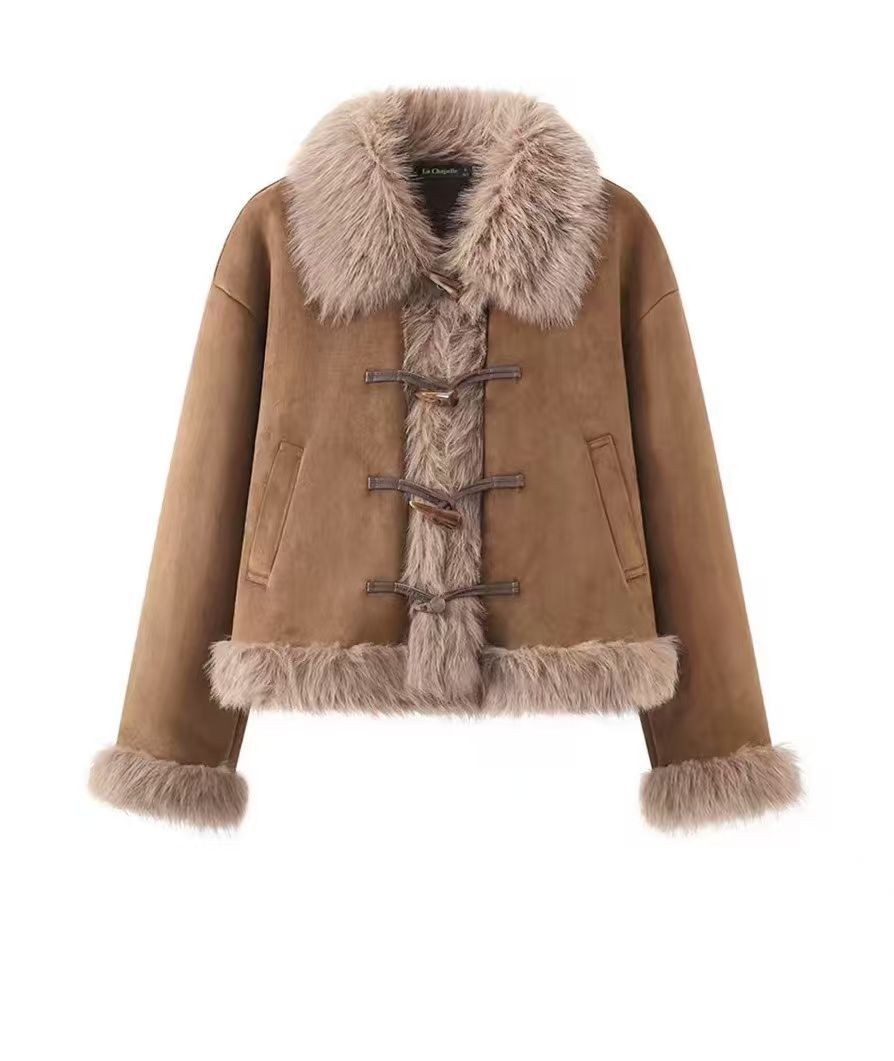 咖啡色絨面革大衣女士皮草製品